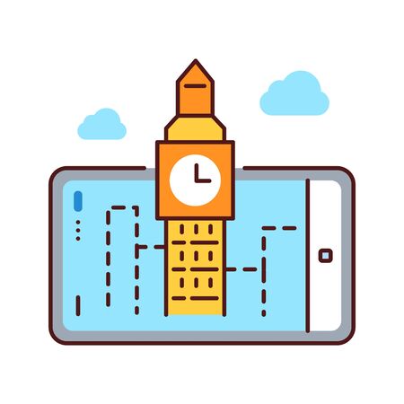 Augmented reality tourism color line icon. Big ben projection in smartphone. Pictogram for web page, mobile app, promo. UI UX GUI design element.のイラスト素材