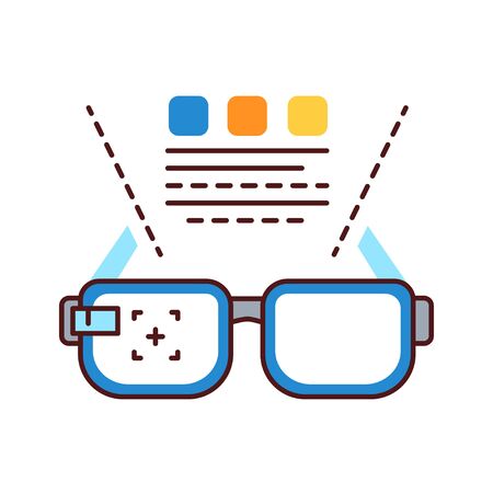 Augmented reality education color line icon. VR glasses and information projection. Pictogram for web page, mobile app, promo. UI UX GUI design element. Editable strokeのイラスト素材