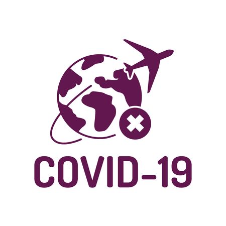 Travel ban glyph icon . Prevention stop travelling to risk places. Novel coronavirus 2019-nCoV.のイラスト素材