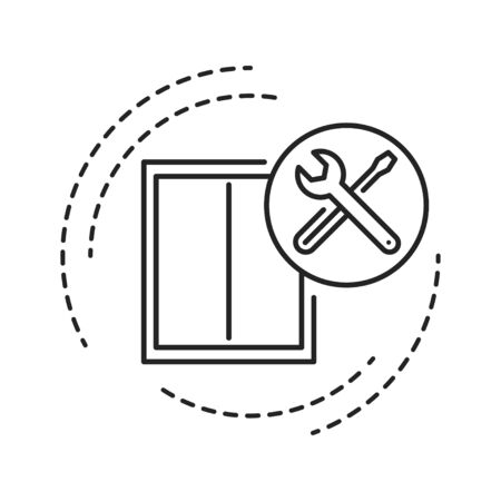 Window installation black line icon. Setting the window and window's sill into the opening. Handyman services. Pictogram for web page, mobile app, promo. UI UX GUI design element. Editable strokeのイラスト素材