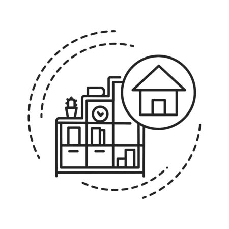 Home decorating black line icon. Process of design. Includes painting, furniture and accessories. Handyman services.のイラスト素材