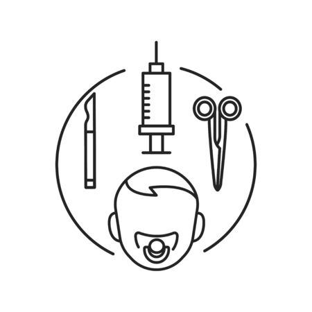 Pediatric surgery black line icon. Medical service and treatment children. Pictogram for web page, mobile app, promo. UI UX GUI design elementのイラスト素材
