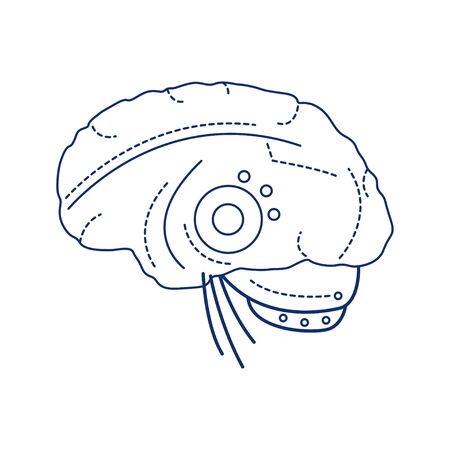 Bio artificial brain black line icon. Software and hardware with cognitive abilities similar to those of human brain. Pictogram for web page, mobile app, promo. Editable strokeのイラスト素材