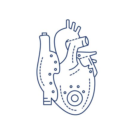 Bio artificial heart black line icon. Engineered heart. Contains the extracellular structure. Replaces an absent natural herart. Pictogram for web page, mobile app, promo. Editable stroke.のイラスト素材