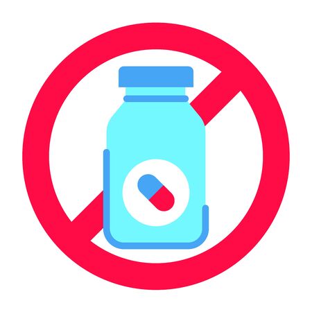 Pill bottle allergy line color icon. Allergic reaction to drug. Medication intolerance. Hypersensitivity to the individual components of the product. Vector isolated elementのイラスト素材