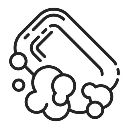 Antibacterial soap bar with bubbles black line icon. Hygiene product. Pictogram for web page, mobile app, promo. Editable stroke.の写真素材