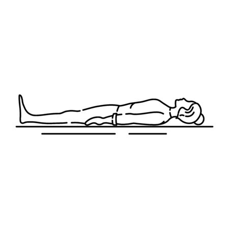 Corpse Pose Savasana black line icon. Asana in hatha yoga. Pictogram for web page, mobile app, promo. UI UX GUI design element. Editable stroke.のイラスト素材