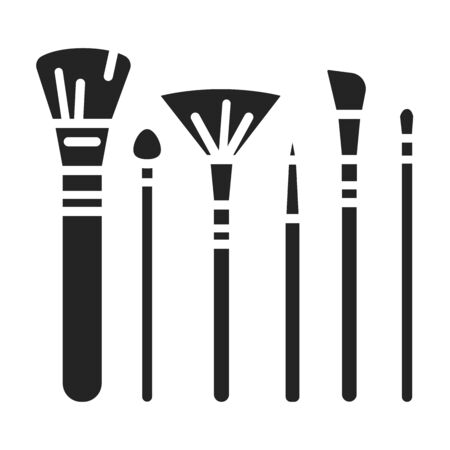 Collection brushes black glyph icon. Cosmetics accessory sign. Beauty industry. Professional facial make up. Pictogram for web page, mobile app, promo. UI UX GUI design element.のイラスト素材