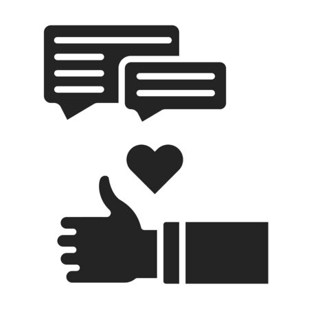 Approved black glyph icon. Positive feedback concept. Customer satisfaction. Online communication. Sign for web page, mobile app. Vector isolated objectのイラスト素材