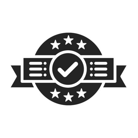 Approved stamp black glyph icon. Successful check concept. Certified, validation element. Sign for web page, mobile app. Vector isolated objectのイラスト素材