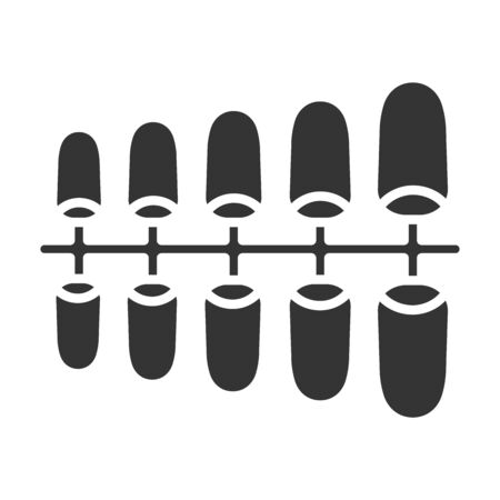 Plastic multi-colored palette of nail polishes black glyph icon. Nail service. Beauty industry. Pictogram for web page, promo. UI UX GUI design element.のイラスト素材
