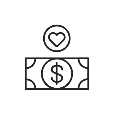Donation money black line icon. Charity concept. Crowdfunding campaign. ontribution aid. Fundraising symbol. Sign for web, app, ad, smm, button, banner. Pictogram for user interface. Vector clipartのイラスト素材