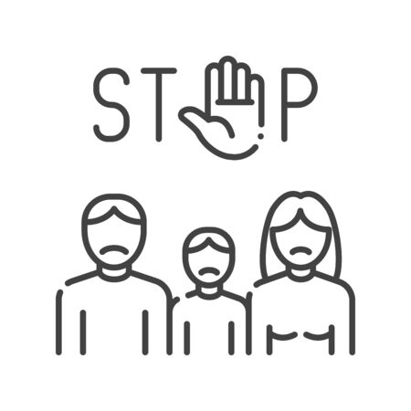 Stop violence black line icon. Protection of victims of bullying concept.のイラスト素材