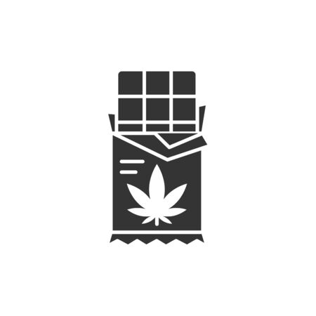 Chocolate with marijuana black glyph icon. Narcotic substance. CBD sweet product sign. Pictogram for web page, mobile app, promo. UI UX GUI design element.のイラスト素材