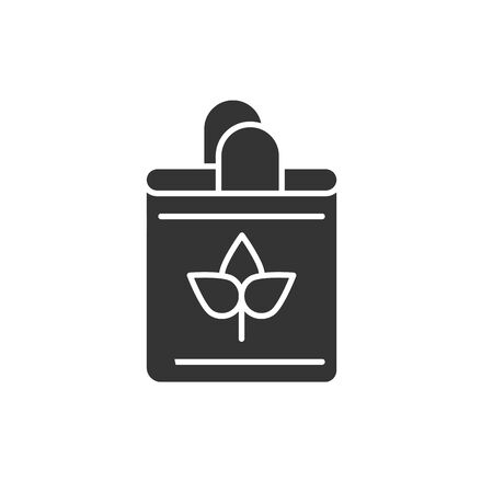 Eco handbag glyph black icon. Reusable shopping cloth bag. Zero waste lifestyle. Eco friendly. Organic, natural material. Recycle textile. Sign for web page, app. UI UX design element.のイラスト素材