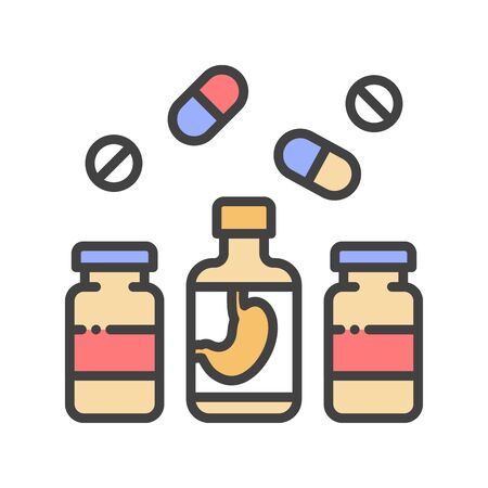 Pharmaceutical product color line icon. Digestive tract diseases. Sign for web page, mobile app, button . Editable stroke.のイラスト素材