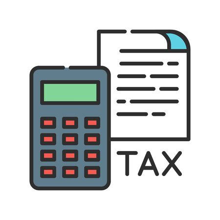 Tax government calculation vector black line icon. Report and financial statements. Bookkeeping and accounting. Button for web or mobile app. UI UX user interface. Editable strokeのイラスト素材