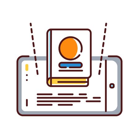 Augmented reality online reading book color line icon. Virtual library in smartphone. Innovative technology. Pictogram for web page, mobile app, promo. UI UX GUI design element. Editable stroke.のイラスト素材