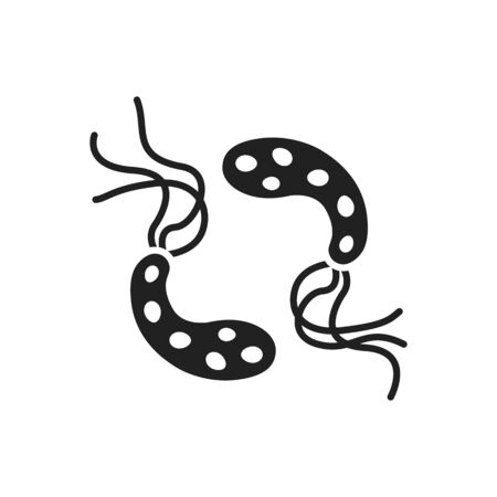 Bacteria cholera black glyph icon. Waterborne microscopic germ cause diseases concept. Pictogram for web, mobile app, promo. UI UX design elementのイラスト素材