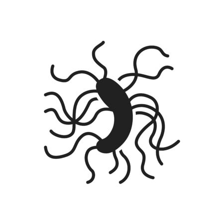 Bacteria peritrichous black glyph icon. Flagellum microscopic germ cause diseases concept. Pictogram for web, mobile app, promo. UI UX design elementのイラスト素材