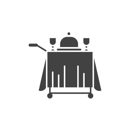 Food in the room black glyph icon. Hotel maid service symbol. Breakfast, lunch, dinner. Hotel amenities. Pictogram for web page, mobile app, promo. UI UX GUI design element.のイラスト素材