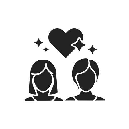 Lesbian love black glyph icon. Not traditional relationship. LGBT motion symbol. Human rights and tolerance. Sign for web page, mobile app, social media . clipart illustrationのイラスト素材