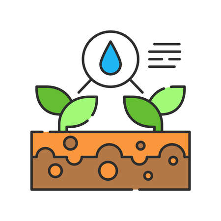 System monitoring the crop field with the help of sensors. Smart farming color linear icon. Checking plants. Agricultural IOT. Sign for web page, app. UI UX GUI design element. Editable stroke. Pixel Perfect.のイラスト素材