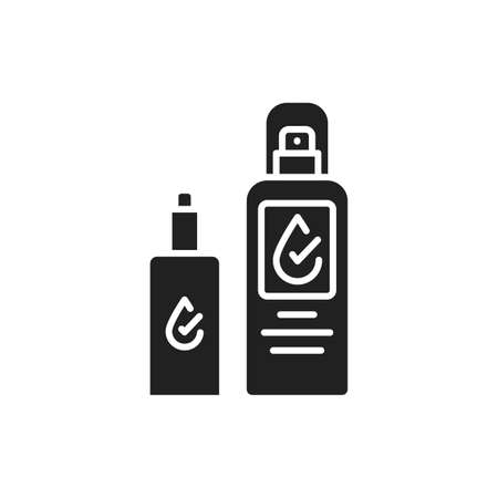 Waterproof spray bottles black glyph icon. Water repellent aerosol concept. Clothes, shoes protection sign. Pictogram for web page, mobile app, promo. UI UX GUI design elementのイラスト素材