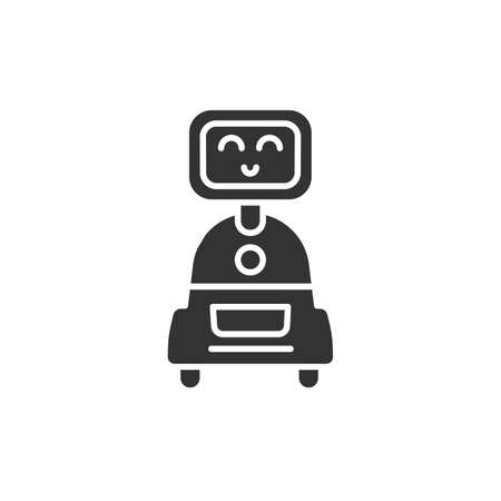 Personal robot black glyph icon. Cute smiling robot. Innovation in technology. Sign for web page, app. UI UX GUI design element. Editable strokeのイラスト素材