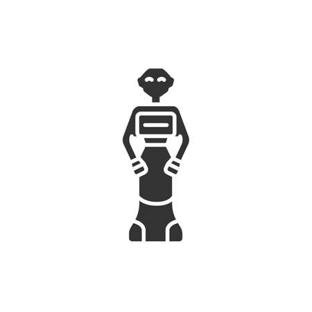 Social robot black glyph icon. Communication with people in public places. Innovation in technology. Sign for web page, app. UI UX GUI design elementのイラスト素材