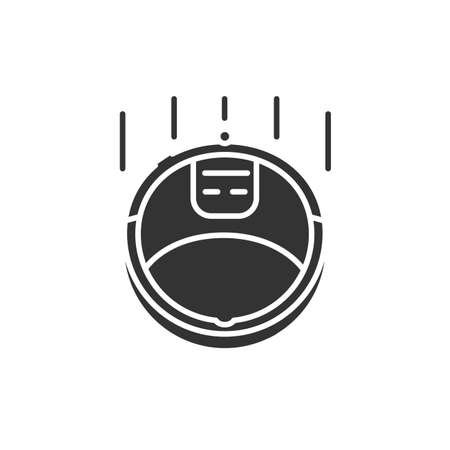 Robot vacuum cleaner black glyph icon. Home cleaning assistant. Innovation in technology. Sign for web page, app UI UX GUI design.のイラスト素材