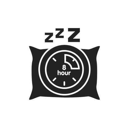 Sleep time black glyph icon. Time management concept. Healthy lifestyle. Sign for web page, mobile app, button, logo. Vector isolated elementのイラスト素材