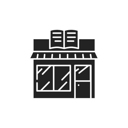 Bookstore black glyph icon. A store that sells books, and where people can buy them. Pictogram for web page, mobile app, promo. UI UX GUI design element.のイラスト素材