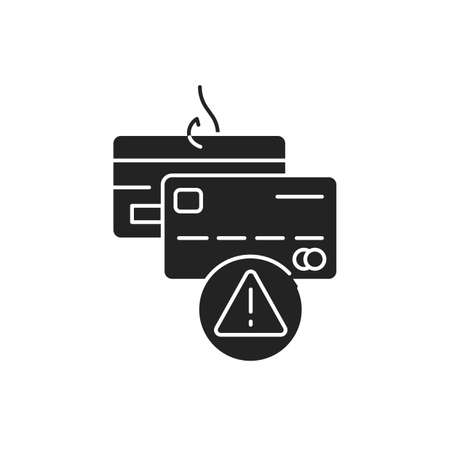Banking scam black black icon. Credit card phishing. Illegal action. Financial fraud. Pictogram for web page, mobile app, promo. UI UX GUI design elementのイラスト素材