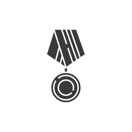 Victory medal black glyph icon. Championship prize. Sign for web page, mobile app, button. Vector isolated elementのイラスト素材