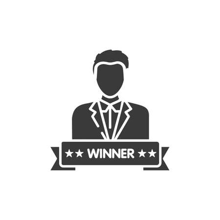 Winner black glyph icon. Success, goal achievement. Sign for web page, mobile app, button. Vector isolated element.のイラスト素材