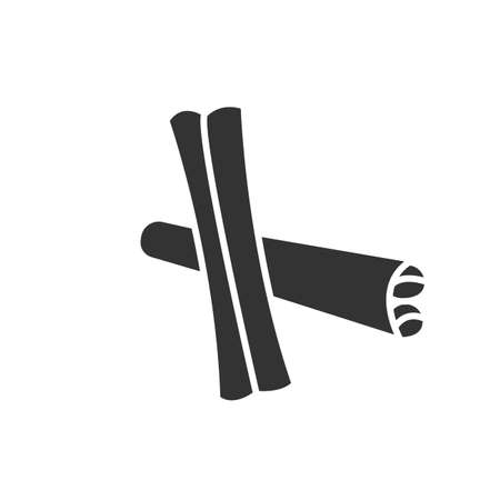 Rolled sticks of cinnamon black glyph icon. Spices product. Cooking ingredientのイラスト素材