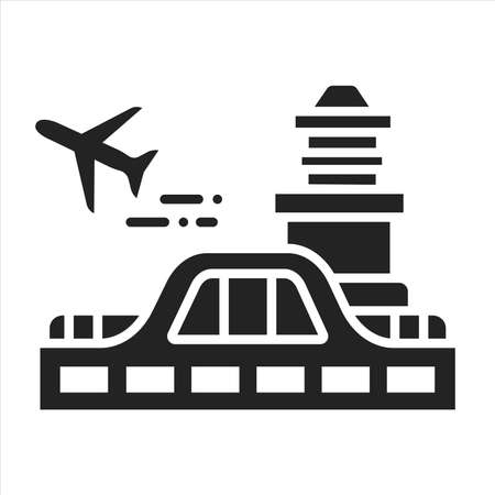 Airport black glyph icon. Airport with customs and border control facilities. Enabling passengers to travel between countries. Pictogram for web page, mobile app, promo. UI UX GUI design element.のイラスト素材