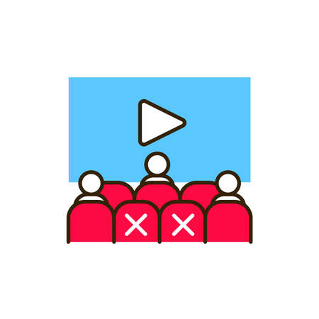 People sitting in cinema hall color line icon. Safe travel. Pictogram for web, mobile app, promo. UI UX design elementのイラスト素材