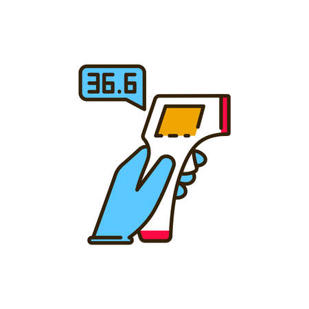 Infrared thermometer measures temperature color line icon. Safe travel. Pictogram for web, mobile...