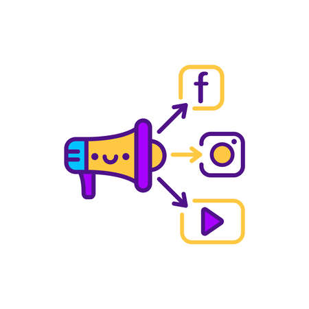 SMM promotion line color icon. SMM promotion. Sign for web page, mobile app, button. Vector isolated element. Editable strokeのイラスト素材