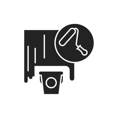 Interior Painting black glyph icon. Wall and ceiling painting. Handyman services. Pictogram for web page, mobile app, promo. UI UX GUI design elementのイラスト素材
