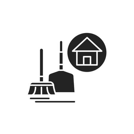 House Cleaning black glyph icon. Handyman service. Disposing of rubbish, cleaning dirty surfaces, dusting and vacuuming. Pictogram for web page, mobile app, promo.のイラスト素材