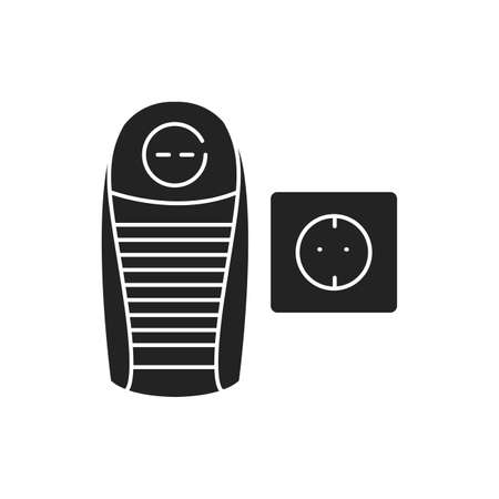 Portable heater black glyph icon. Small heating device. Can be used anywhere near a socket. Warms people in a cold place. Pictogram for web page, mobile app. UI UX GUI design elementのイラスト素材