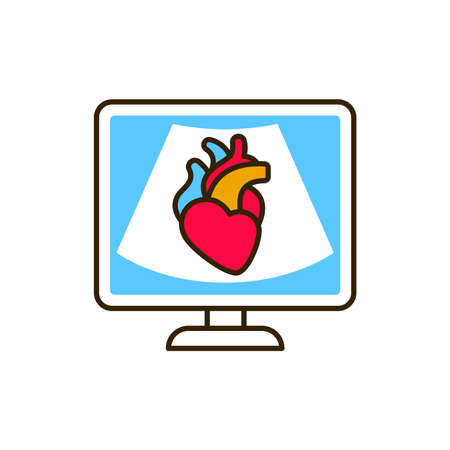 Echocardiogram machine color line icon. Medical and scientific concept. Pictogram for web, mobile app, promo. UI UX design elementのイラスト素材