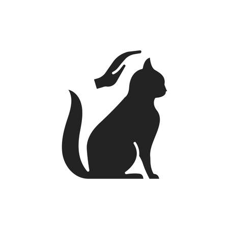 Cat care black glyph icon. Improving the life of cats. Actions aimed at their care. Pictogram for web page, mobile app, promo. UI UX GUI design elementのイラスト素材