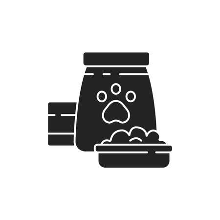 Food for pets black glyph icon. Special products intended only for feeding pets. Pictogram for web page, mobile app,promo. UI UX GUI design element.のイラスト素材