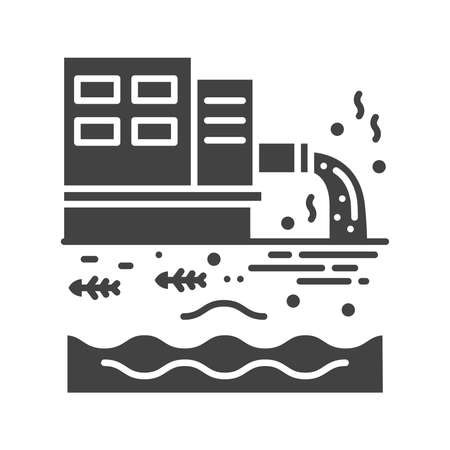 Water pollution black glyph icon. Environmental problems. Sign for web page, app. UI UX GUI design elementのイラスト素材