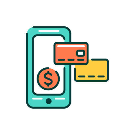 Internet banking mobile application in smartphone color line icon. Pictogram for web page, mobile app, promo. UI UX GUI design element. Editable stroke.のイラスト素材