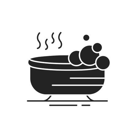 Relaxing bath black glyph icon. Special hot bath for relax and reducing stress. Pictogram for web page, mobile app, promo. UI UX GUI design elementのイラスト素材